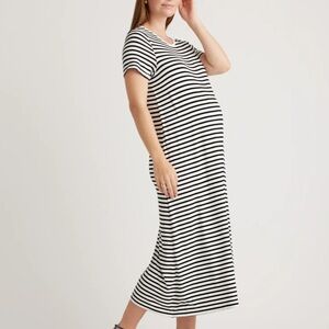Quince Bambo Jersey Maternity Maxi Dress Nursing T-Shirt Dress Small Stripped
